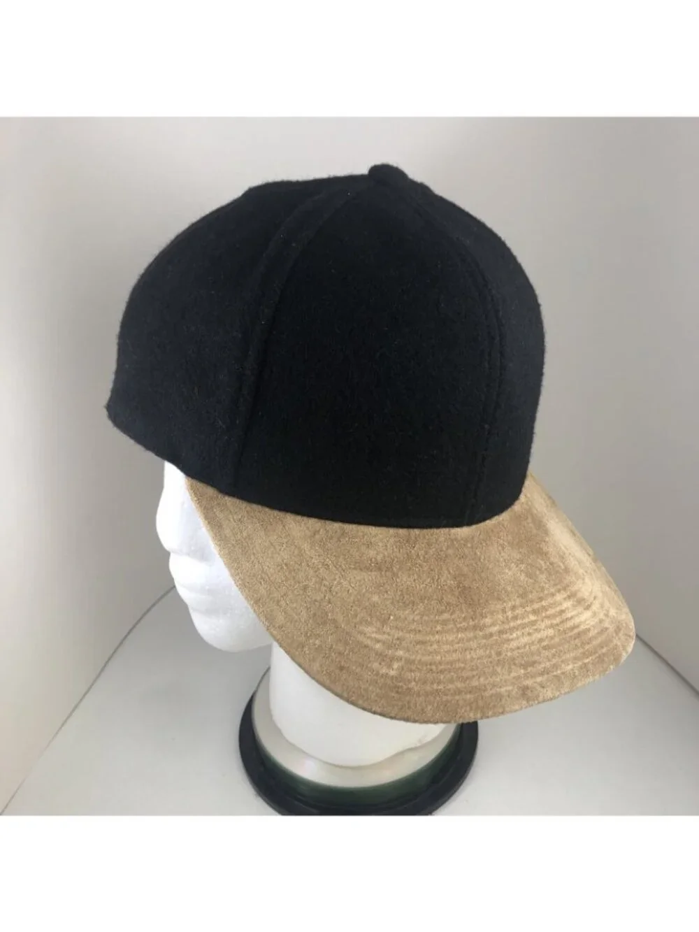 GROSSMAN 100% WOOL Cap Black with Leather Suede bill trucker hat adjustable